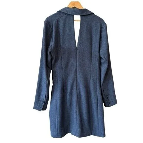 ANTHROPOLOGIE Long Sleeve V Neck Blazer Mini Dress Navy Size 16 NEW